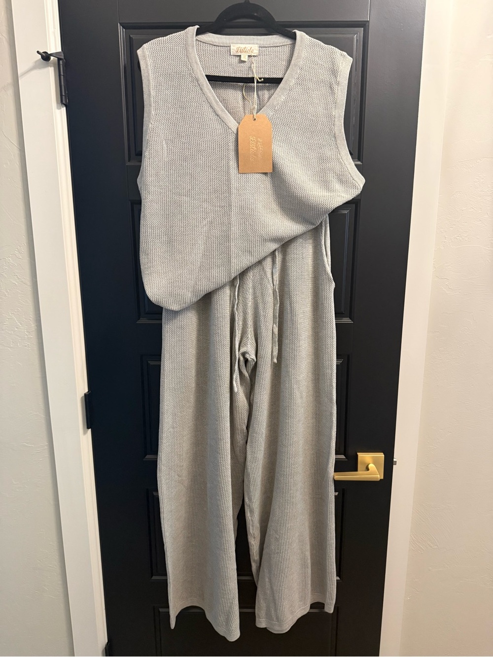 Listicle Light Gray Ribbed Knit Vest & Pant Set